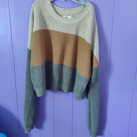 Multicolor Hollister Long Sleeve Sweater Grey Beige Brown - Picture 2 of 4
